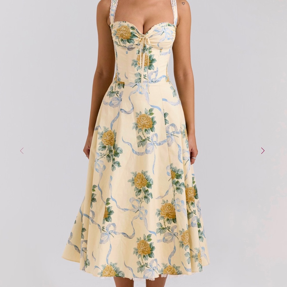 House of CB Rosalee Lemon Vintage Ribbon Print Dress